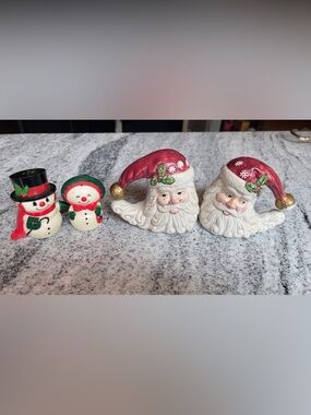 2 Pair Salt & Pepper Shakers~ Silvestri Santa Face & Hallmark Mr. & Mrs. Snowman